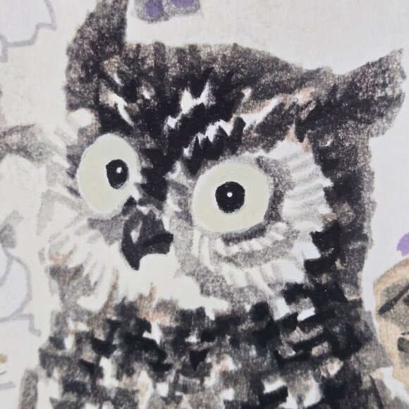 Vintage 1950's Woodblock Print "Owl and Cherry" by Eiichi Kotozuka Framed Glass - Picture 6 of 16